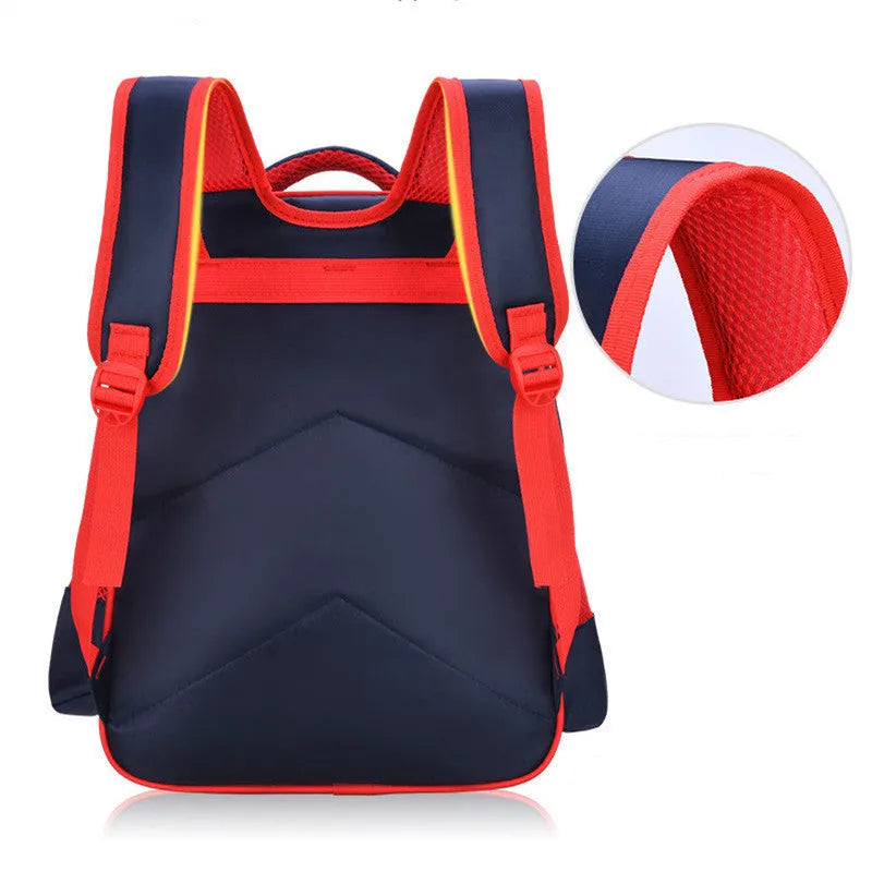 Blue cartoon anime nylon school backpack for children with pencil case, shown with dimensions 30x14x42cm.