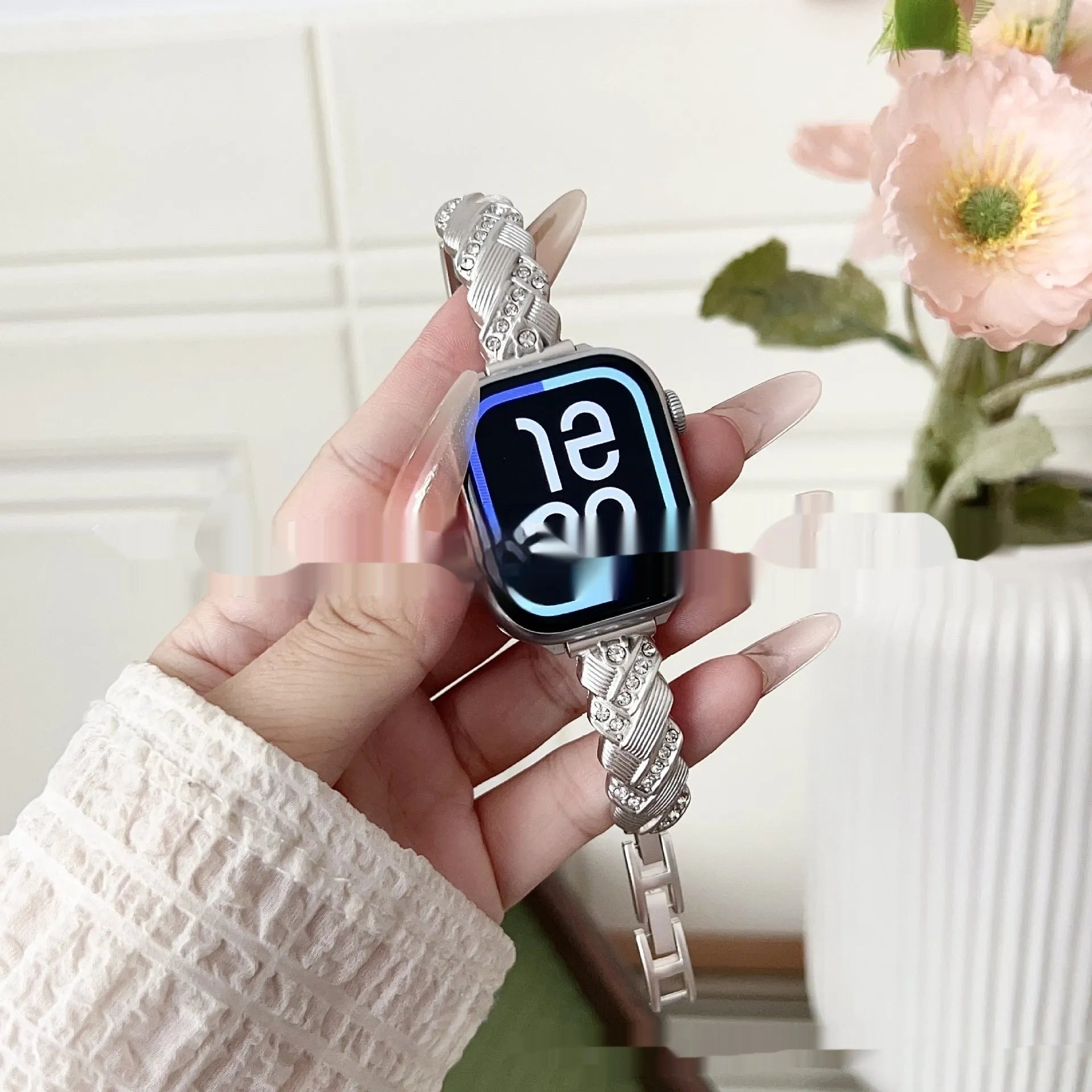 Zinc alloy Apple Watch strap with twist diamond design in multiple colour options.