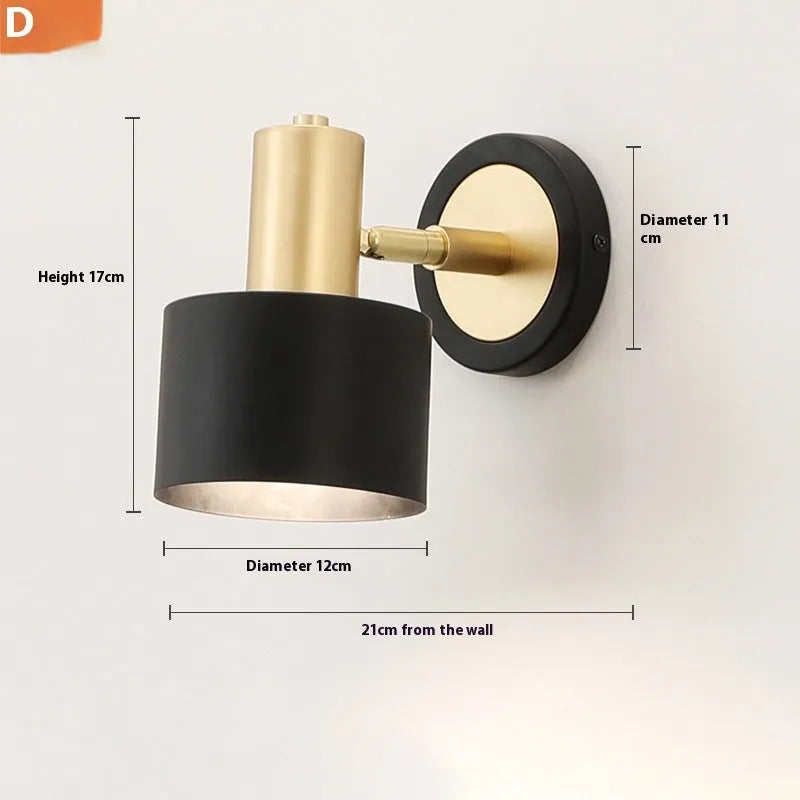 Nordic style iron wall lamp mounted beside bed with LED light illumination