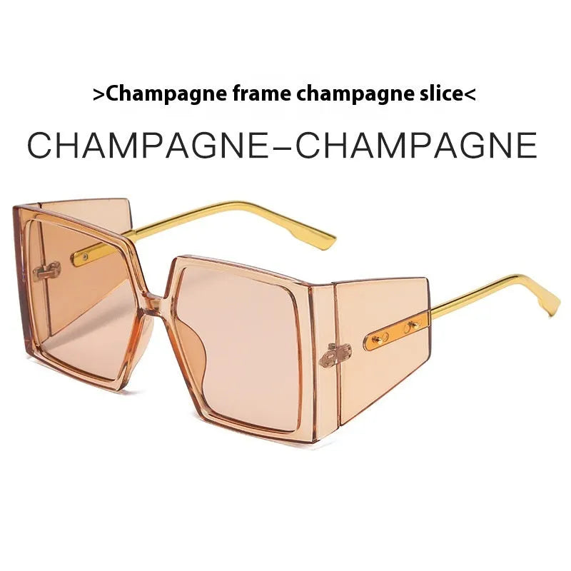 Large square frame sunglasses shown in multiple colour options including black, blue, and tortoiseshell.