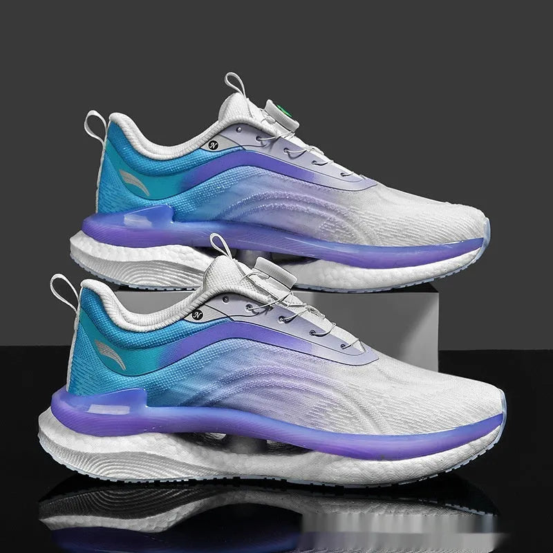 Men's high-top breathable running shoes with buckle closure in cotton candy colour