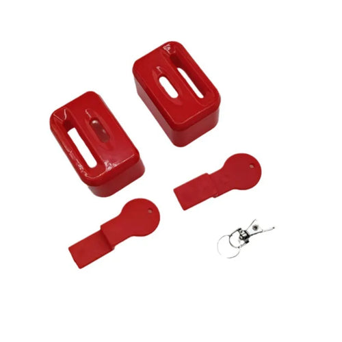 Black and red plastic seat belt buckle clamp holders for automotive use