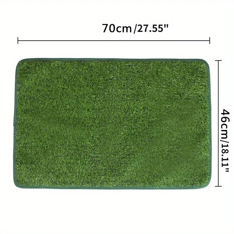 Artificial grass dog toilet training mat on floor with three size options shown