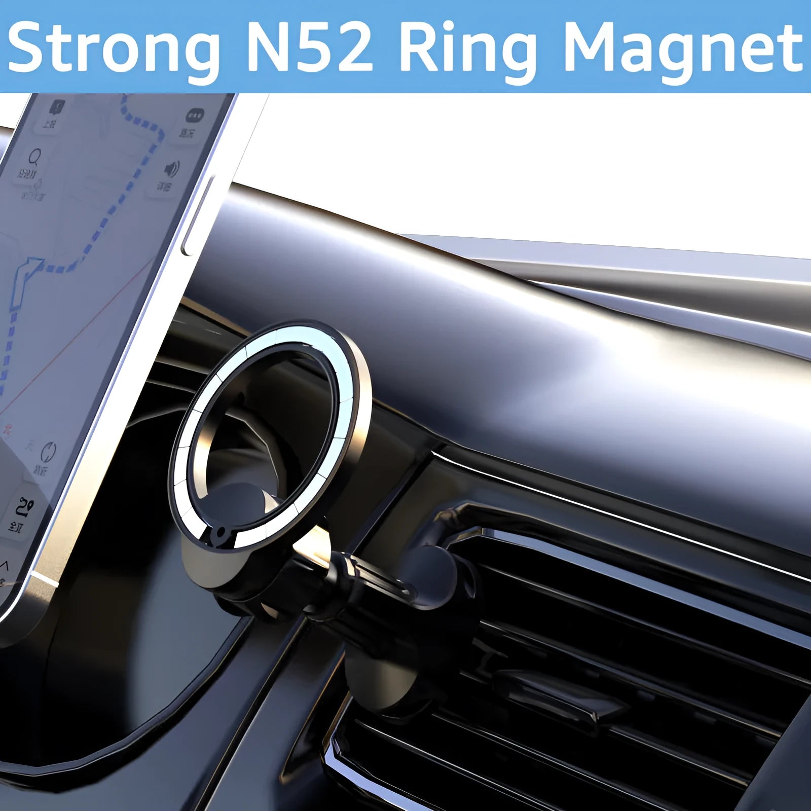 Black magnetic suction car air outlet phone holder with O-ring bracket