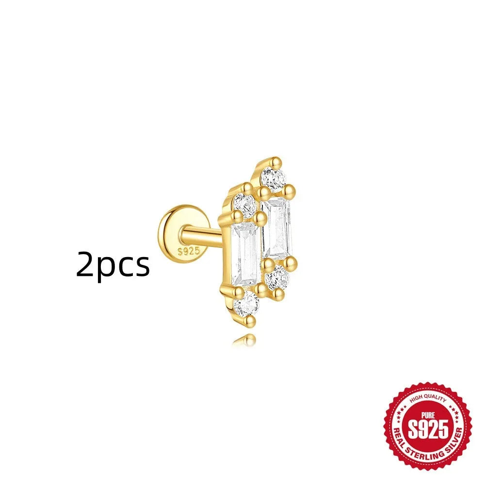 S925 sterling silver geometric kite earring with rhinestone chain tassel in gold colour.