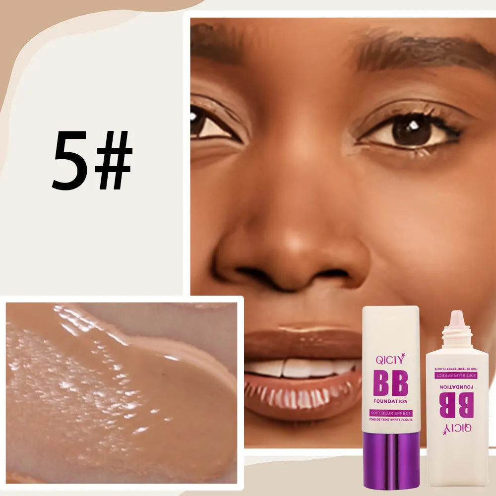Feeding bottle format BB cream with applicator in 10 shade options for brightening coverage