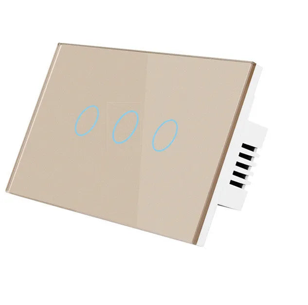 2-gang glass touch light switch with tempered glass panel and RF remote control