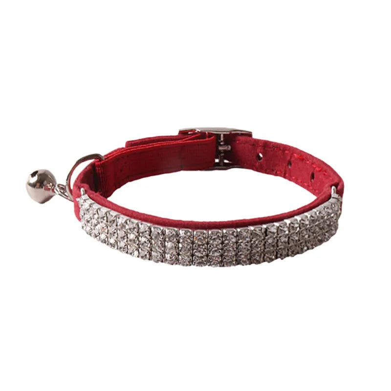 Soft flocking fabric cat collar with elastic buckle in six colour options
