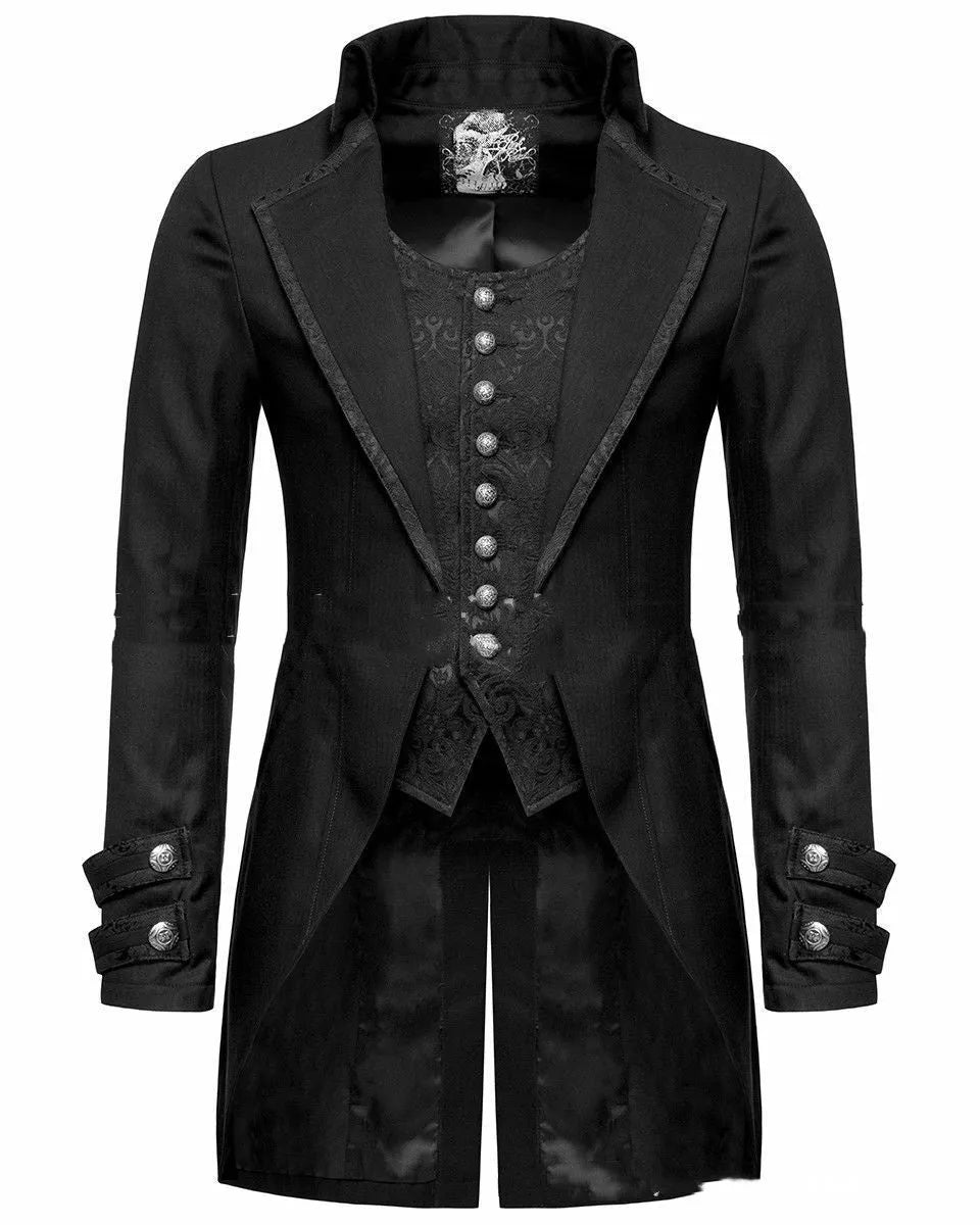 Black Victorian morning gown jacket for men's and women's Gothic cosplay and formalwear.