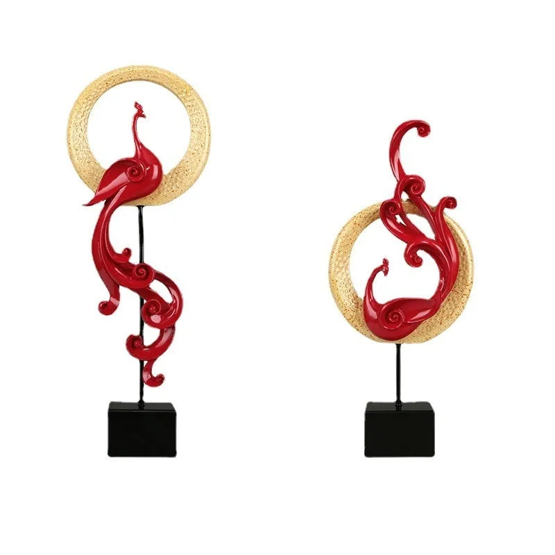 Large European-style phoenix resin ornament in silver, rose gold, or red colour options