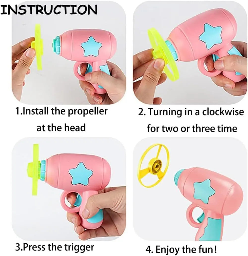 Blue interactive cat toy gun with plastic frisbee measuring 11cm tall for indoor feline play