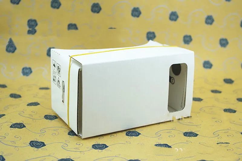 Pink and white VR cardboard glasses for 6-inch smartphones with adjustable straps and magnet control