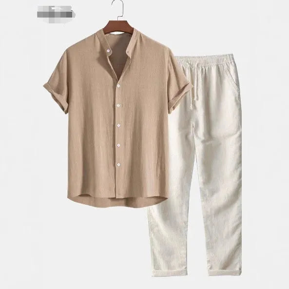 Men's slim fit shirt and trousers set with floral printed pattern in green colour option