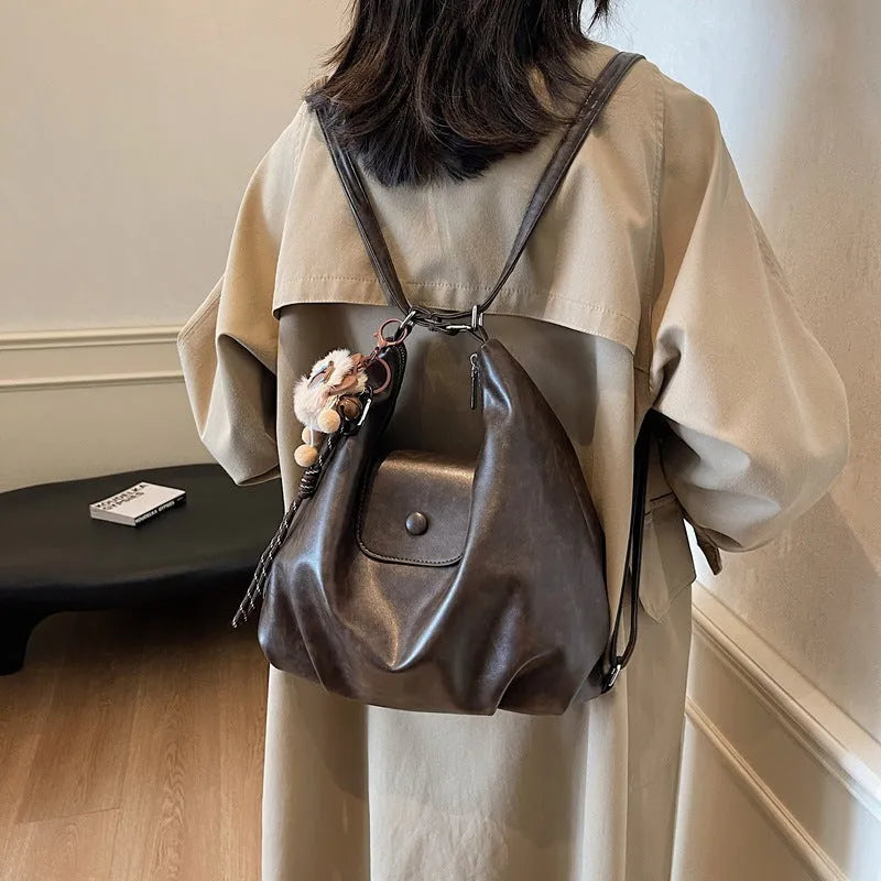 Textured PU women's shoulder bag in horizontal square shape with single strap