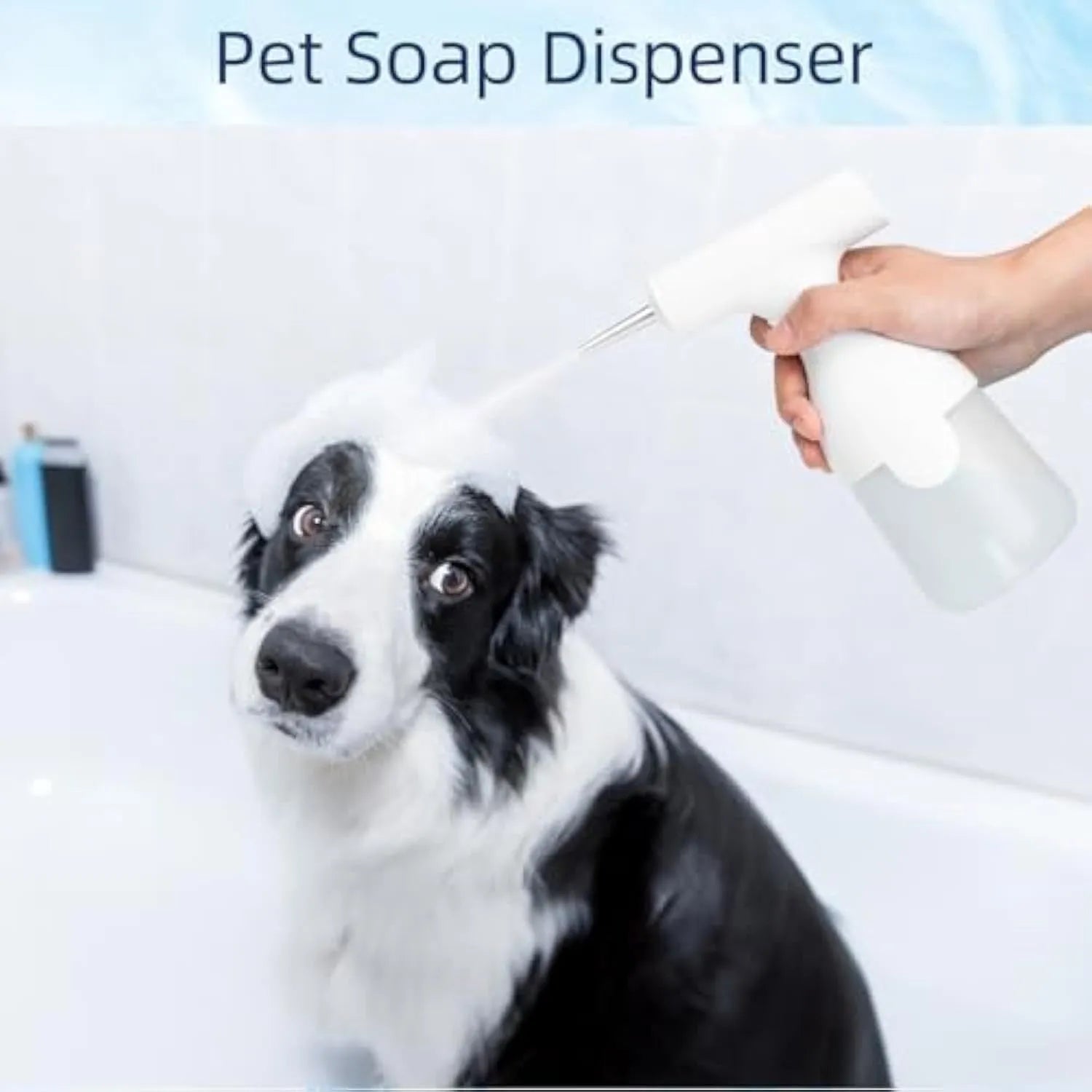 White electric foam soap dispenser with two nozzles and USB cable for pet bathing and home cleaning.