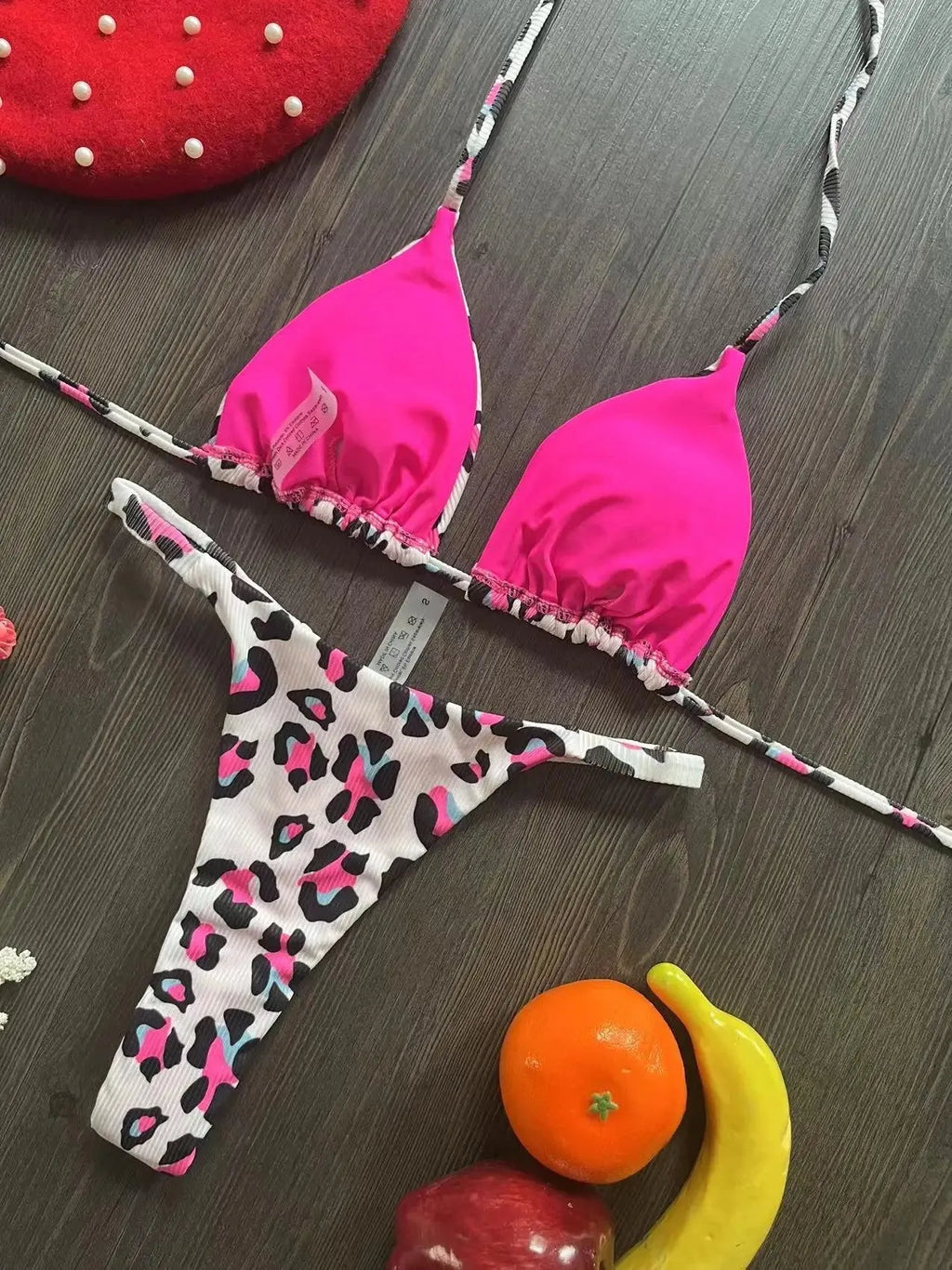 Women's printed bikini swimsuit in quick-dry nylon blend with cotton lining, shown in colour RT2110