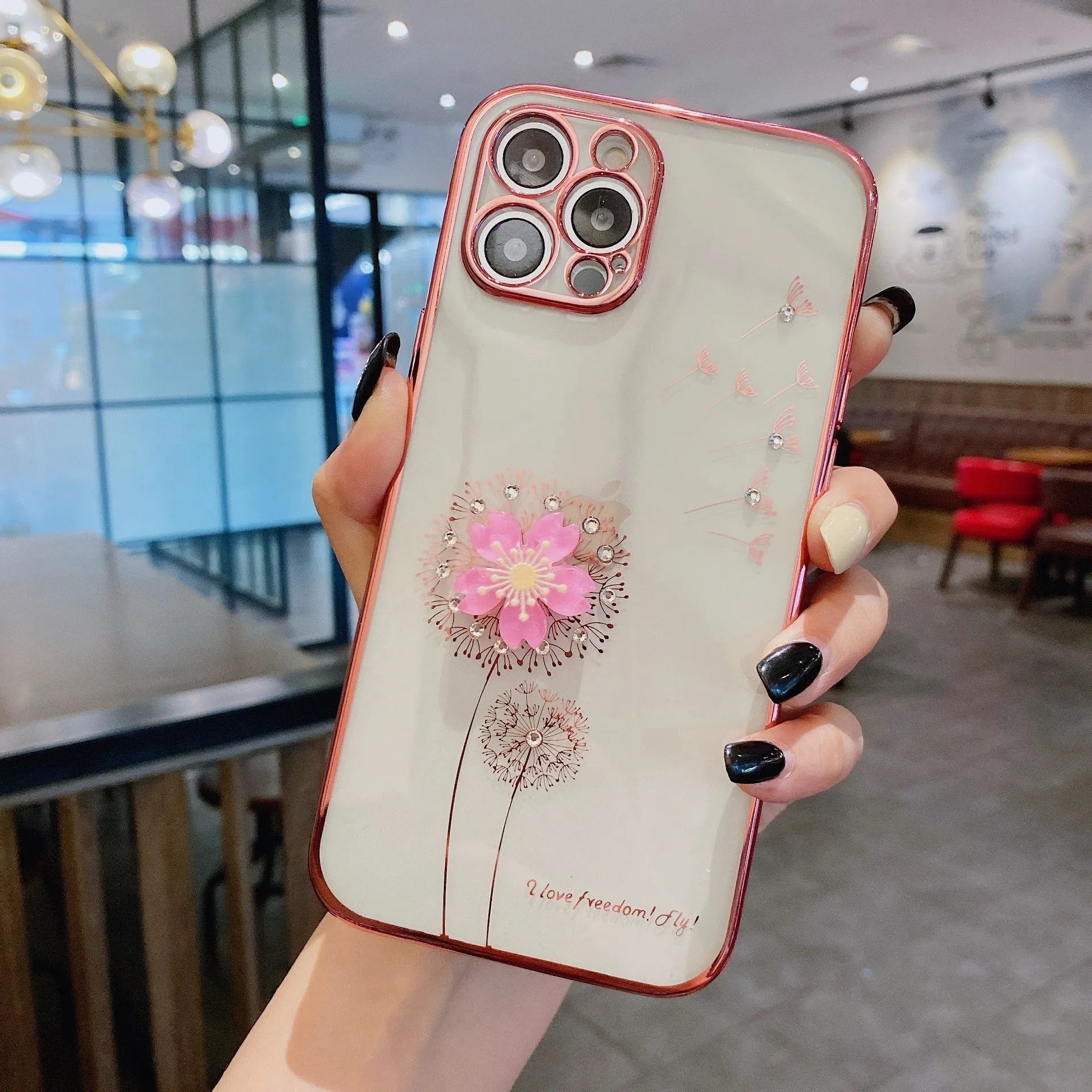 3D floral design iPhone case with spin stand holder in TPU material showing colour options