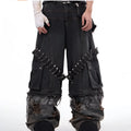 Men's grey camouflage jeans with pin and ribbon details on cotton denim.