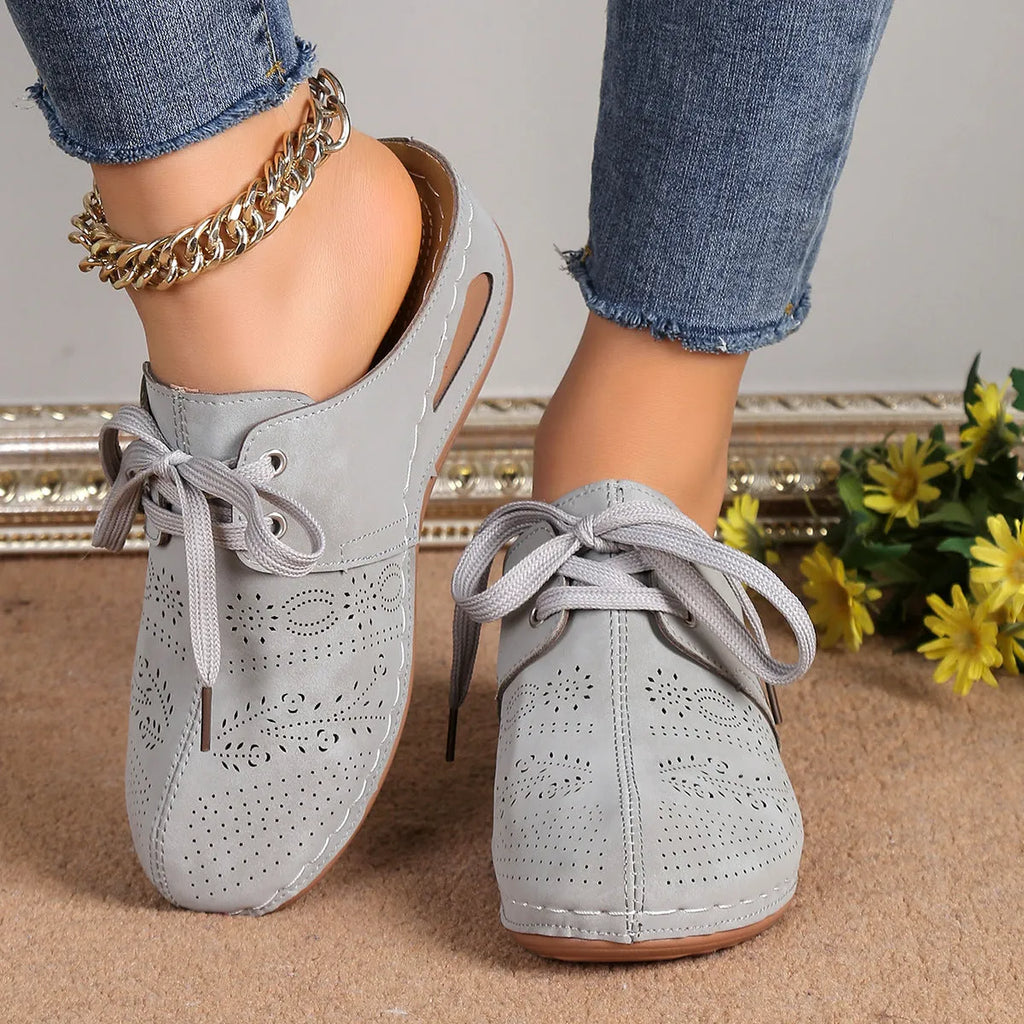 Women's summer lace-up slippers with wedge sole and hollow-out design in various colours