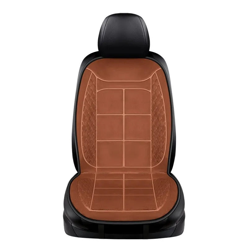 Car heating cushion with automatic temperature control and cotton filler in beige, black or coffee brown