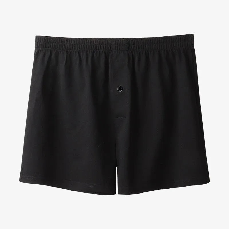 Men's loose fit cotton boxer shorts in light grey, navy blue and black colours with high waist design