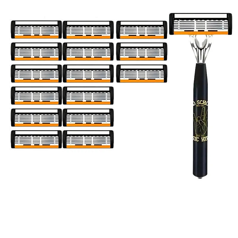 Black six-layer finger type manual shaver handle with multiple blade configuration options