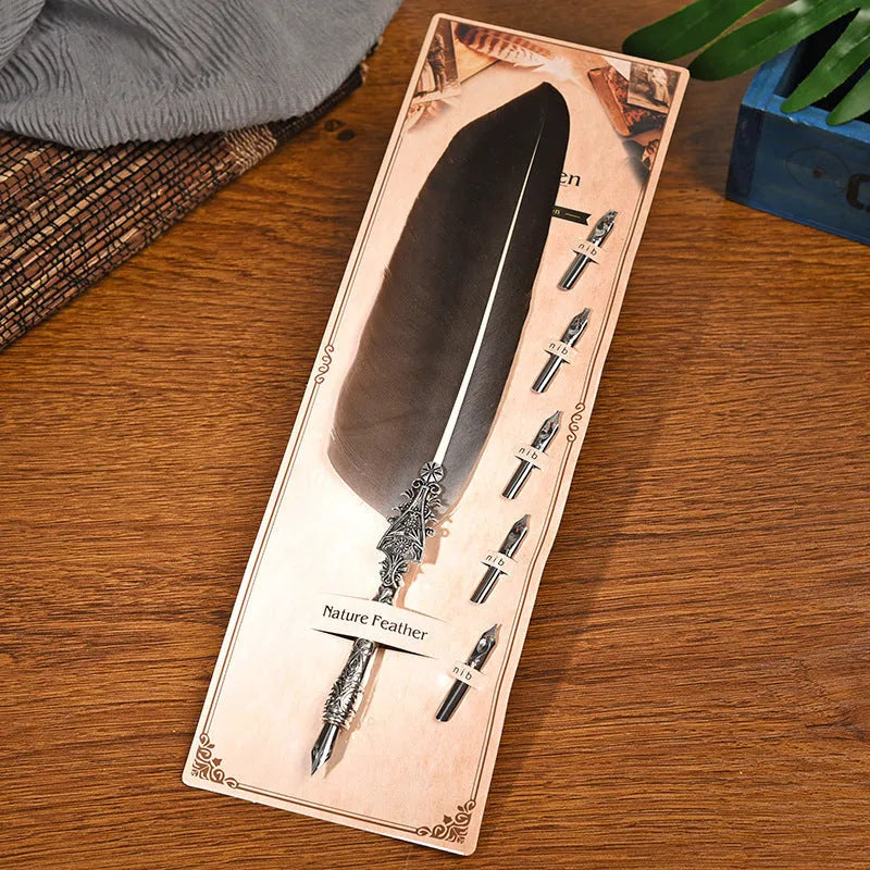 Retro feather pen with zinc alloy shell in vintage European and American design with ten colour options
