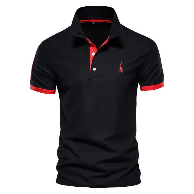 Men's slim fit T-shirt with embroidered deer pattern on chest, shown in multiple colour options.