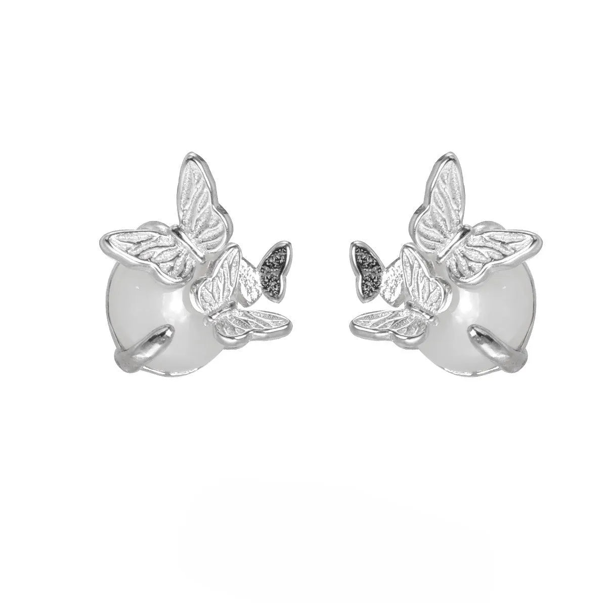 925 sterling silver butterfly ear studs with electroplated gold or white gold finish