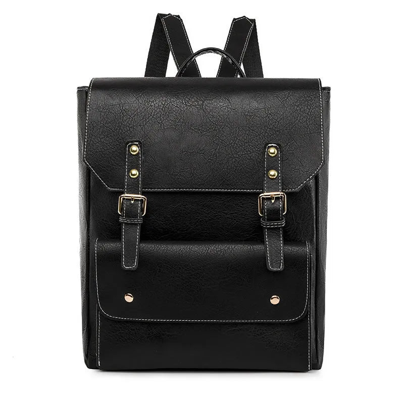 Korean style retro backpack in soft PU material with ventilation features