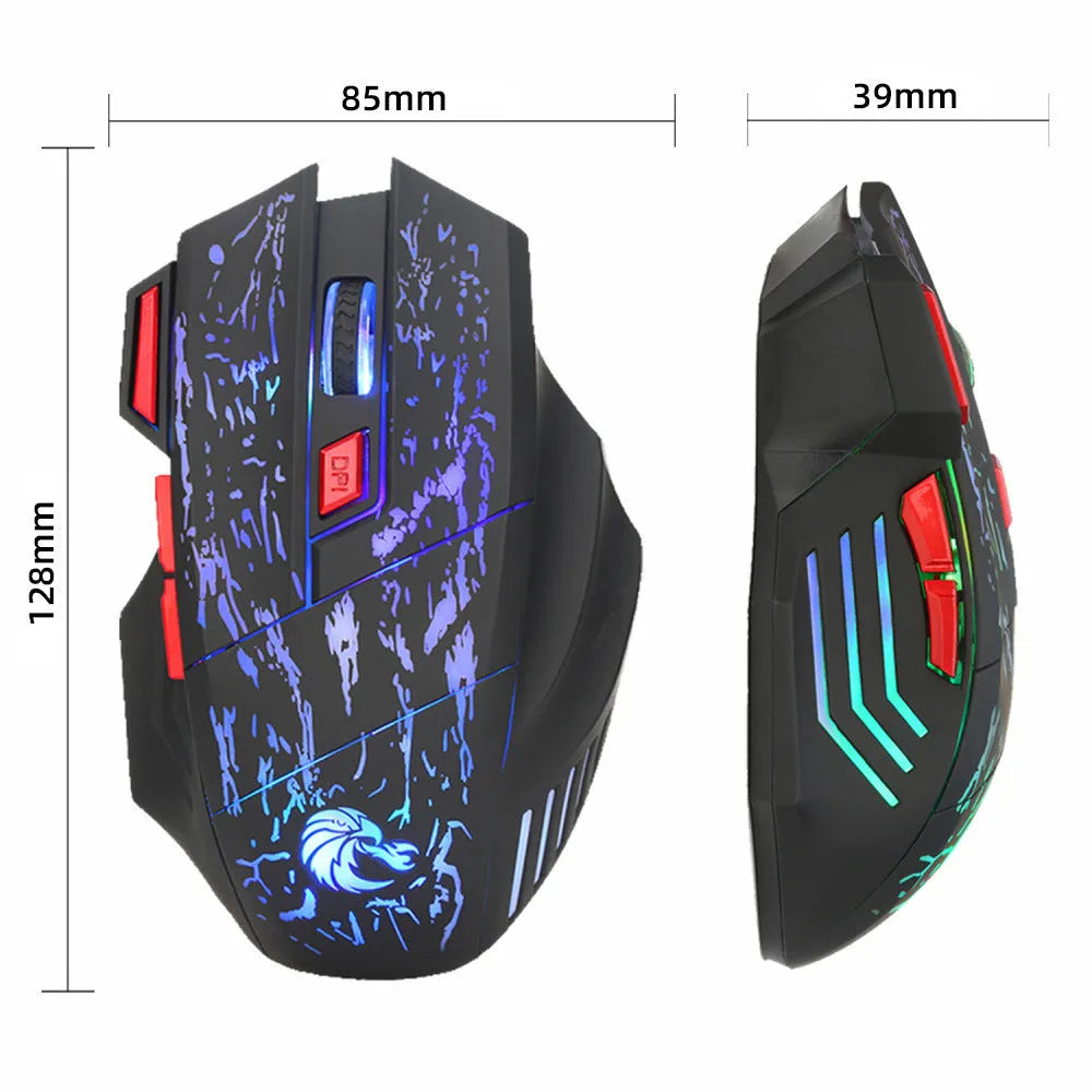 Water Crack colourful luminous wired gaming mouse with USB cable on desktop