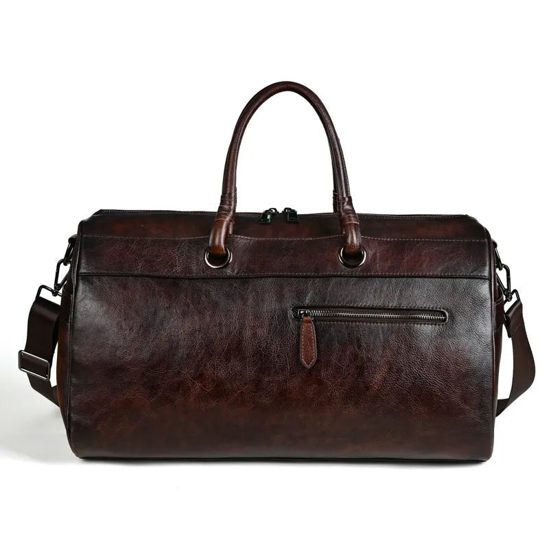 Handmade retro leather bag in vintage brown with European styling and large capacity design