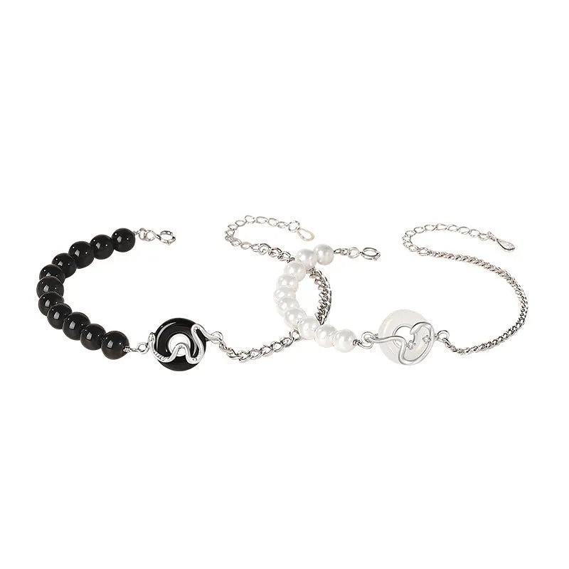 New Chinese style snake zodiac bracelet in 925 sterling silver with a peace buckle clasp, shown in male and female variants.