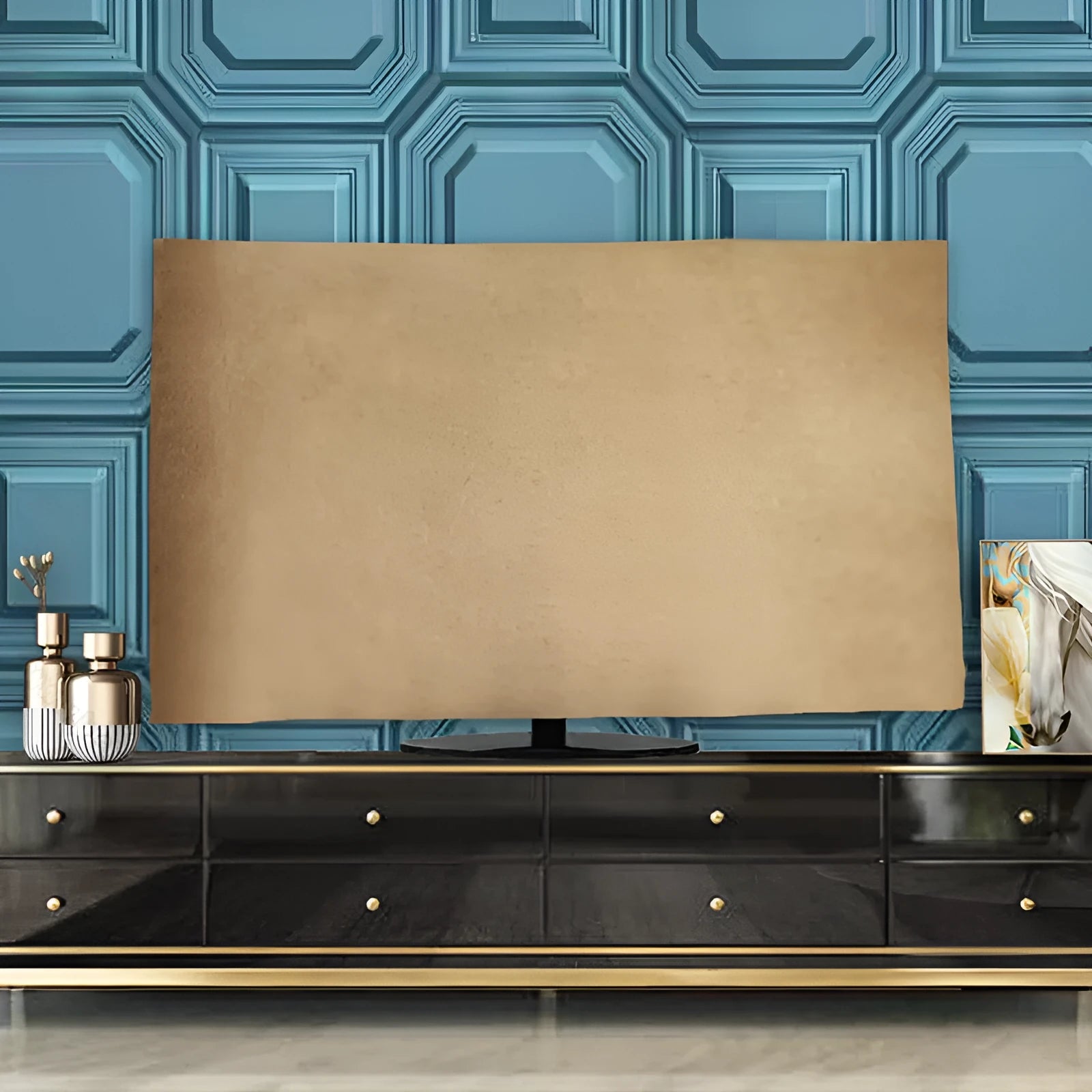 Velvet TV cover in six colour options showing national style design for television dust protection