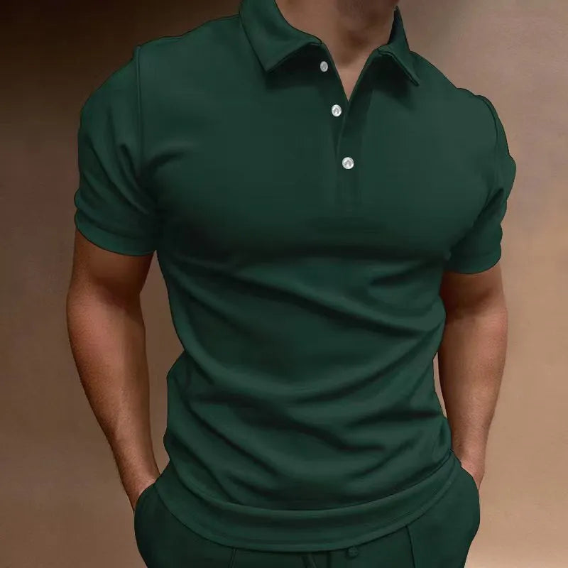 Men's button-up casual T-shirt in cotton blend spandex fabric available in seven colours