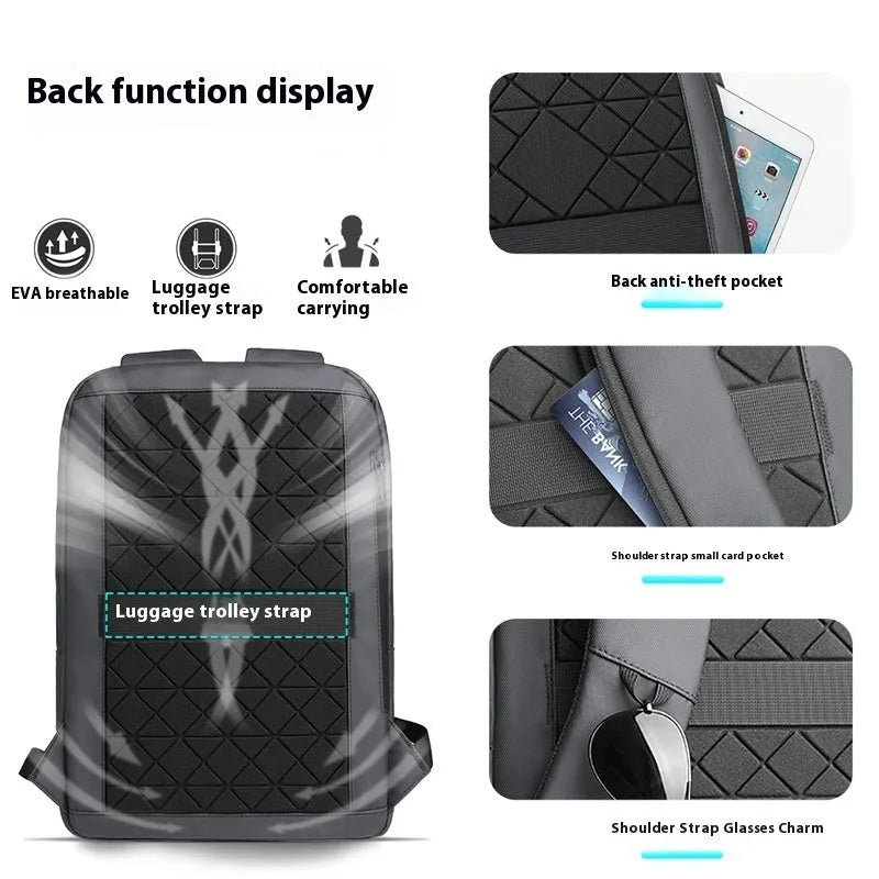 Men's lightweight Oxford cloth backpack in solid colour with sewing line details for business travel