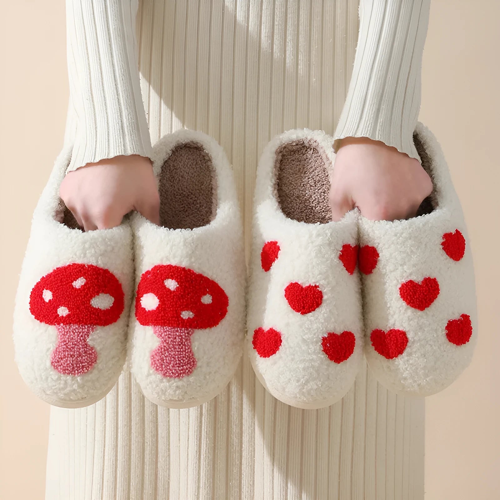 Plush cartoon design slippers for women with non-slip PVC soles in multiple colour options