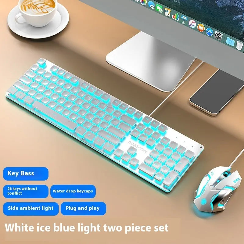 Wired mute mechanical-feel keyboard with backlighting in ABS casing, 44 cm length