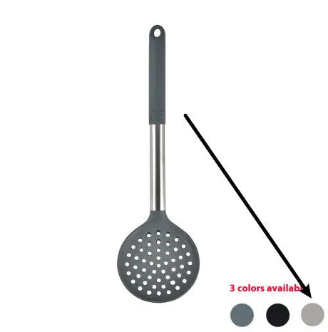 Silicone kitchenware 12 piece set with utensils and rotating storage bucket in black, grey, or khaki