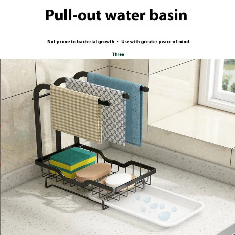 Foldable plastic kitchen rack in Chinese style design with rag draining storage