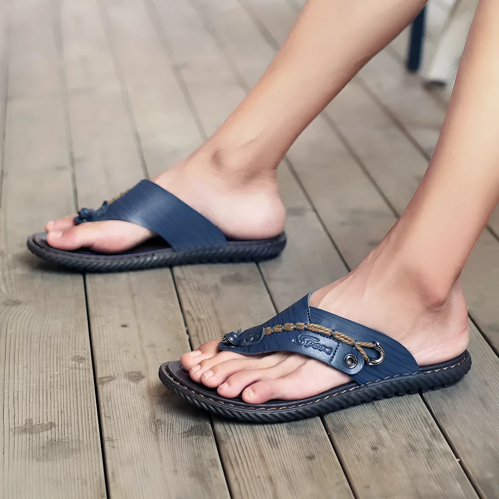 Men's non-slip lightweight slippers in black PU leather with wear-resistant sole available in sizes 38-47