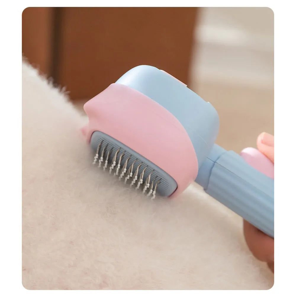 Blue and green double-sided pet grooming brush with deshedding rake and dematting comb for dogs and cats