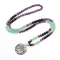Yoga lotus pendant necklace with matching bracelet, handmade stone beads, geometric design, adjustable length
