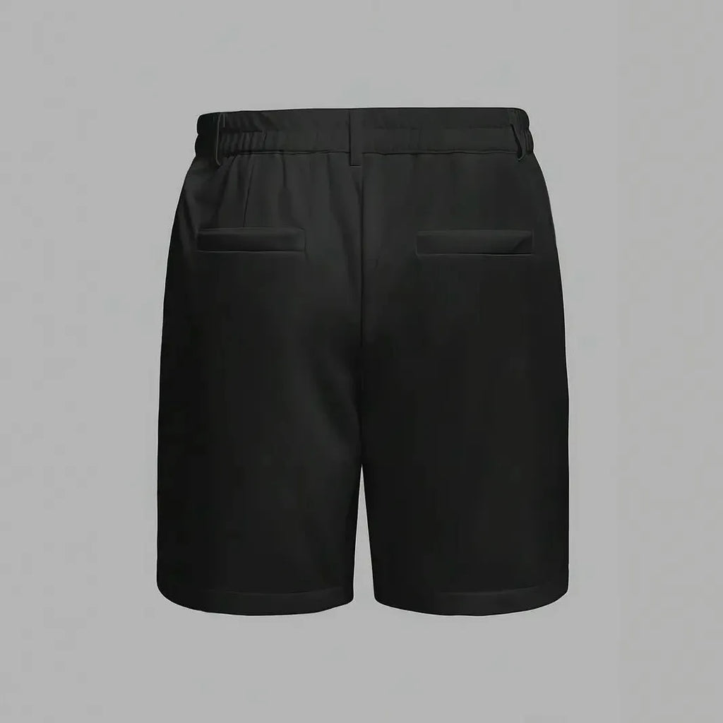 Men's straight-fit cotton blend casual shorts in solid black, shown flat.