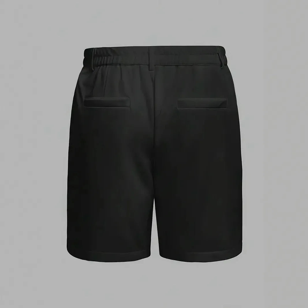 Men's straight-fit cotton blend casual shorts in solid black, shown flat.