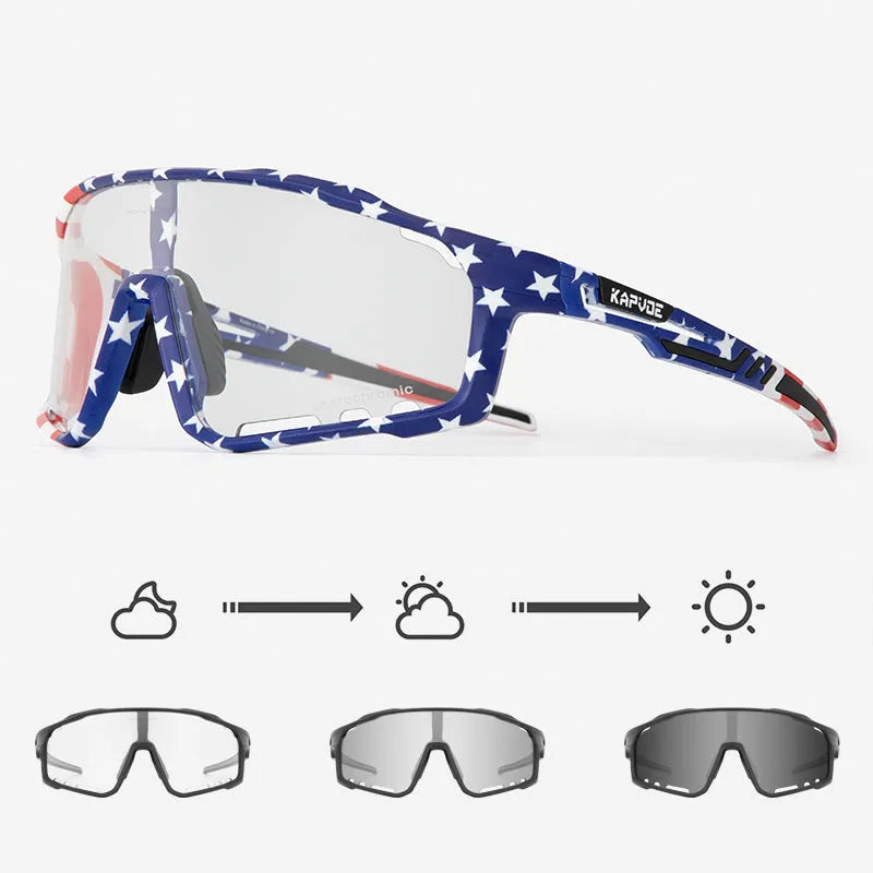 Photochromic cycling sunglasses with a semi-rimless TR90 frame, shown in one of multiple available colours.