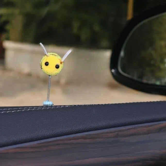 Swing spring bee car decoration made from soft fur ball, 3cm size.