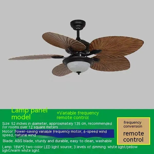 52-inch retro ceiling fan light with rubber leaf blades and integrated lights