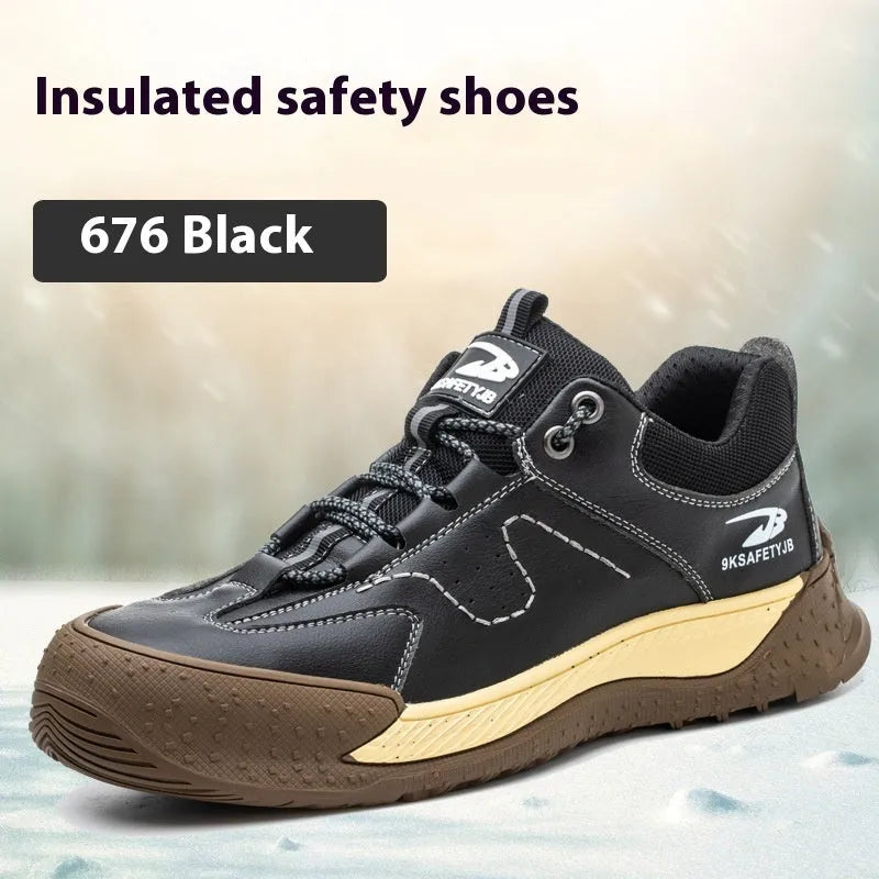 Flyknit leather work shoes with rubber sole in black, shown in a size 42.