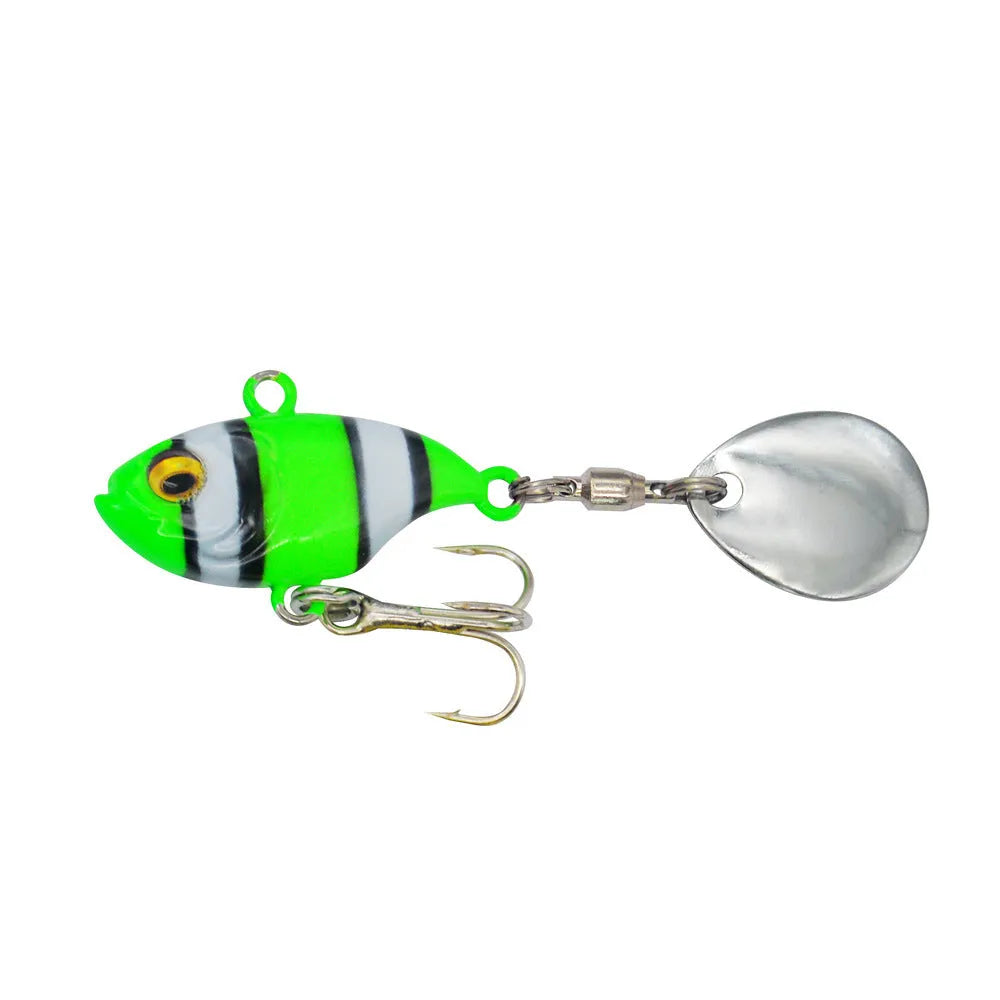 Metal sea fishing lure with rotating iron plate and sequins in gold colour option